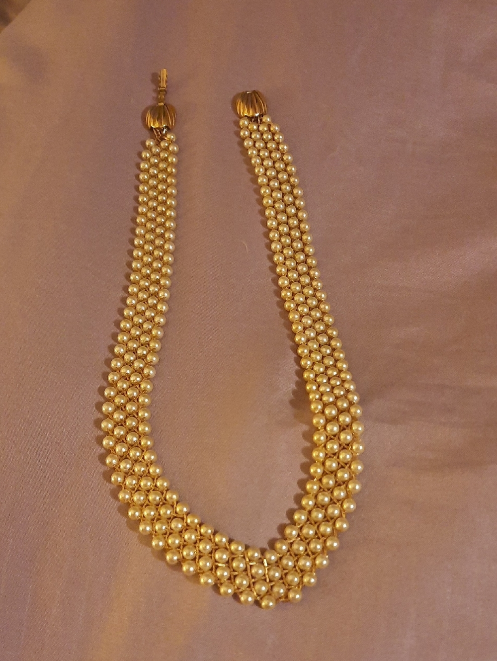 Woven Pearl Necklace On Gold